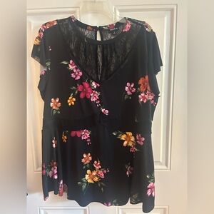Torrid Black Floral V-neck lace top